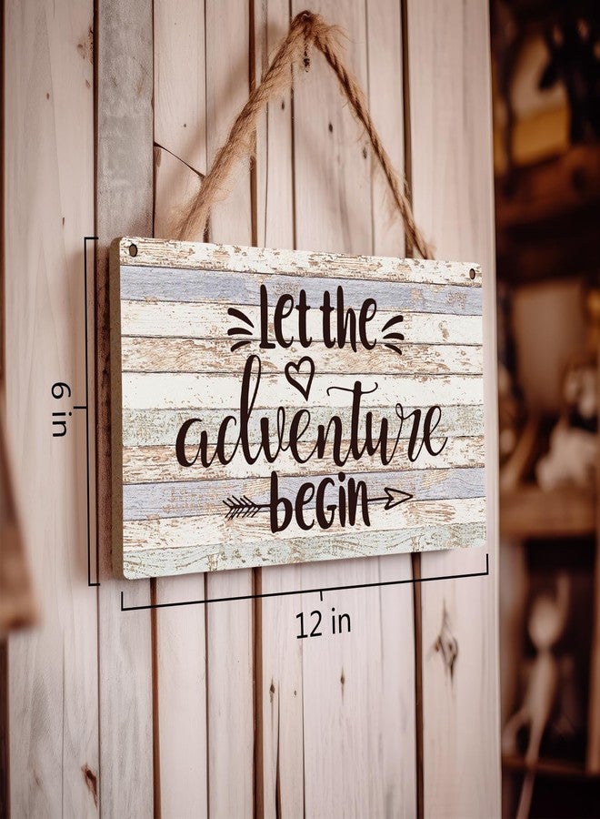 huester Let the Adventure Begin Wood Plaque Sign, Rustic Camping Wall decor, Cabin Camping Camper Wall Decor, Gifts for Camper Men, Travel Wall Decor Sign Kitchen Home Wall Hanging Decor, 12x6 inch - Image 3
